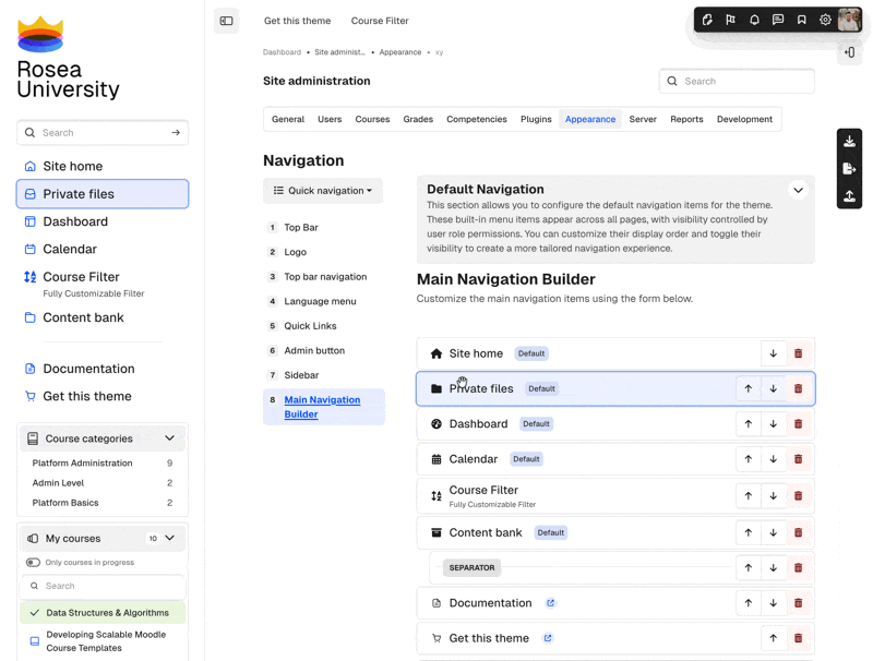 Navigation menu builder preview